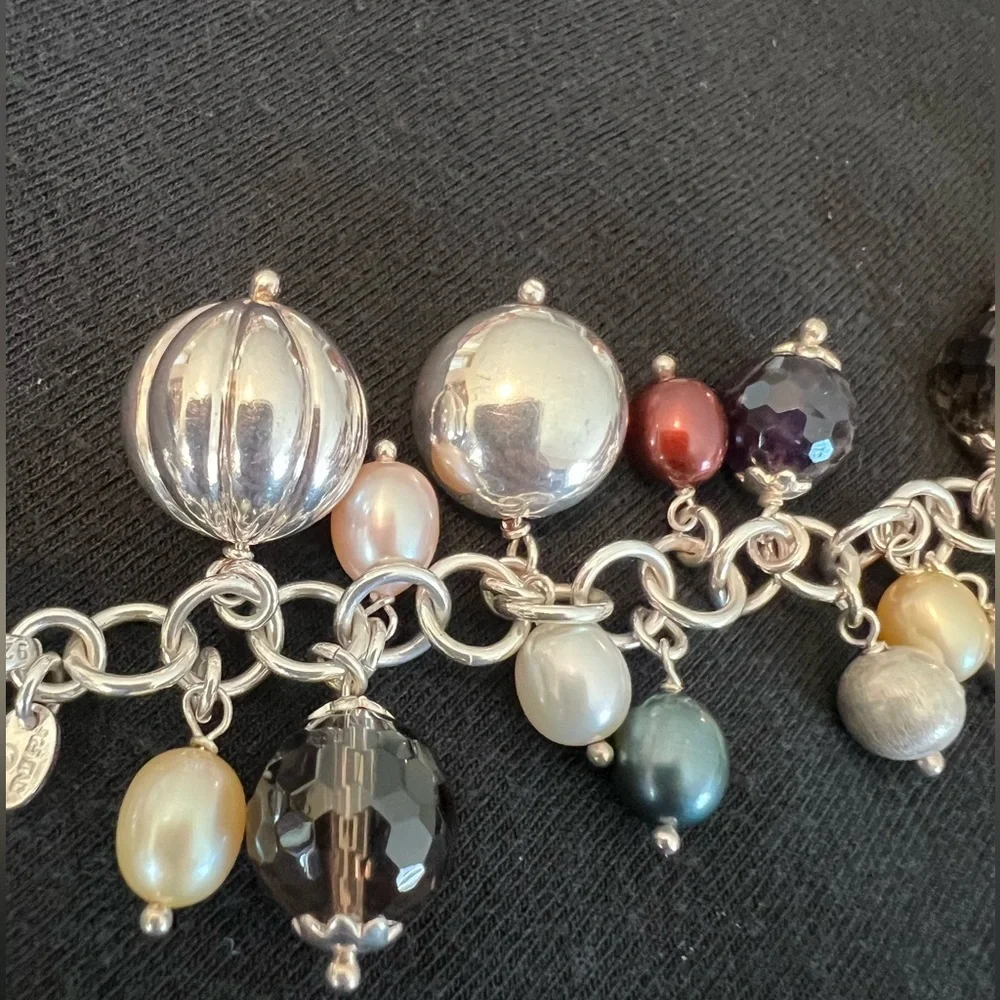 Arte D’argento Sterling silver multi gemstone Pearl charm bracelet.